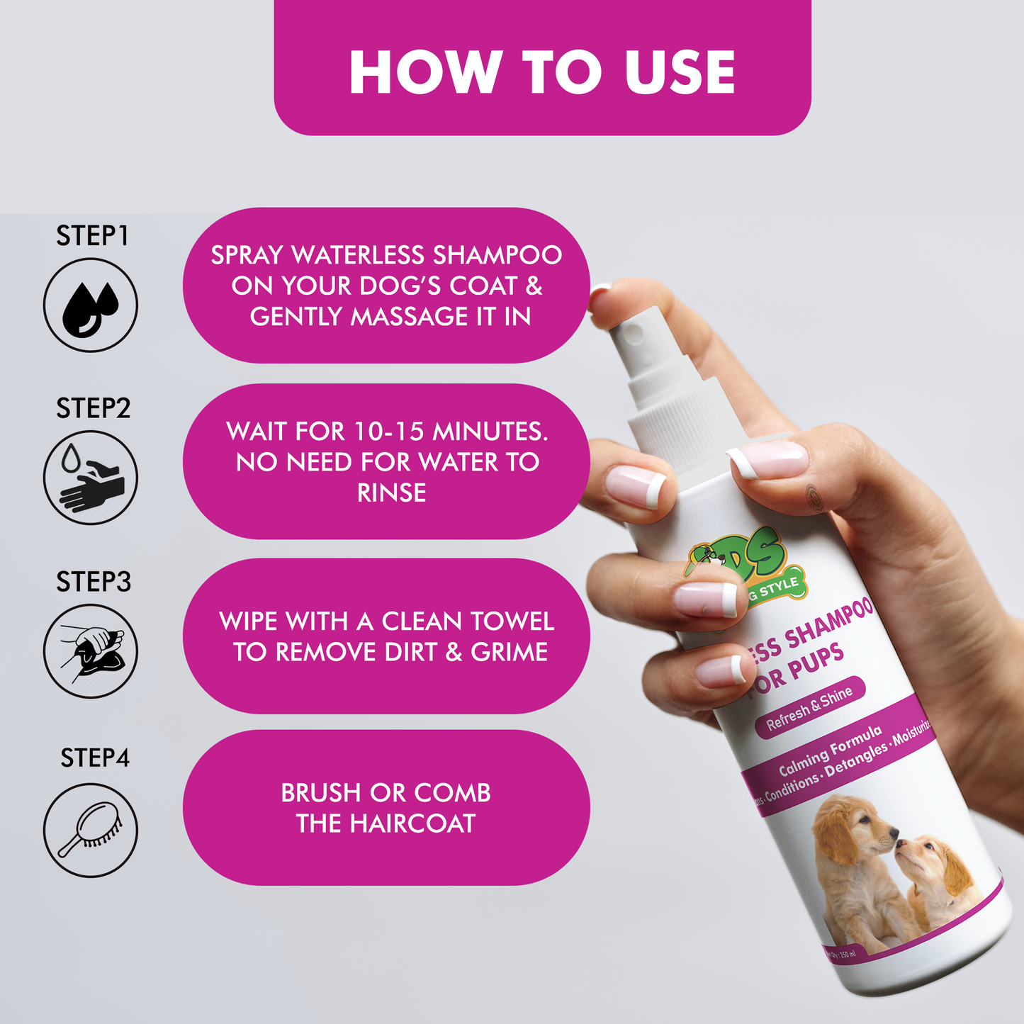 Waterless Shampoo for Pups 250ml