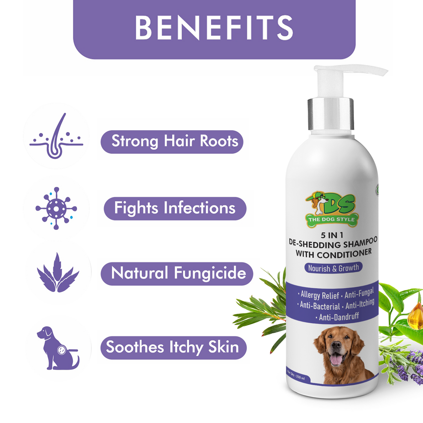 The Dog Style Combo: 5-in-1 De-Shedding & Allergy Relief Lavender Shampoo (500ml)