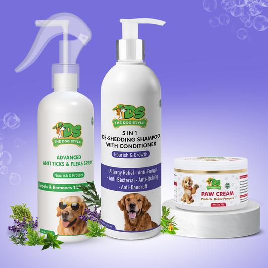 The Dog style Combo Pack of 2 of 5 In 1 De-Shedding shampoo + Anti Tick Flea spray